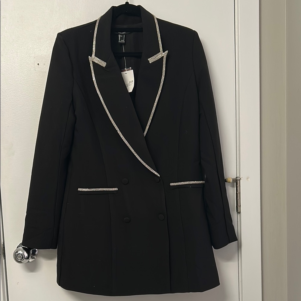 Black Blazer Dress with Rhinestone Accents